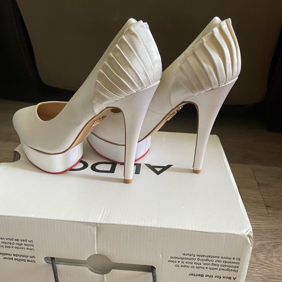 Satin Wedding Platform Heels in White - Picture 2 of 6